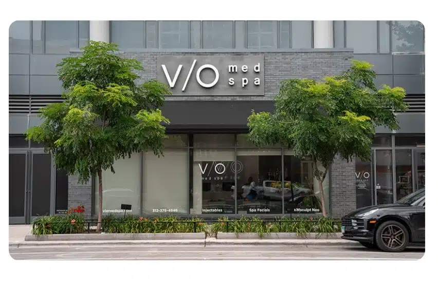 VIO Med Spa storefront exterior with signage and landscaping